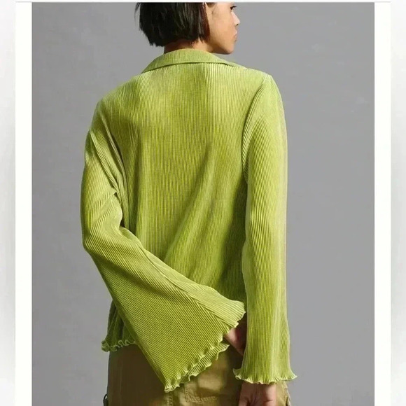 Anthropologie DOLAN women’s Lettuce-Hem Buttondown Top green sz S preloved - Picture 2 of 9